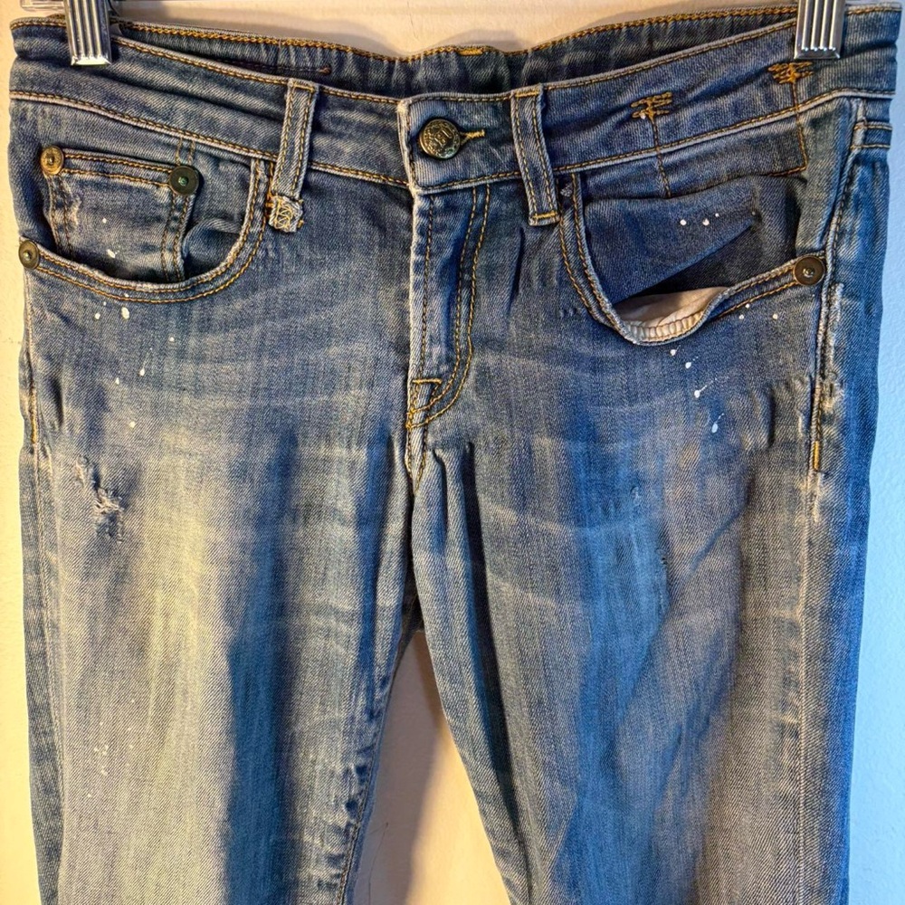 R13 Distressed Blue Skinny Jeans - Picture 3 of 8